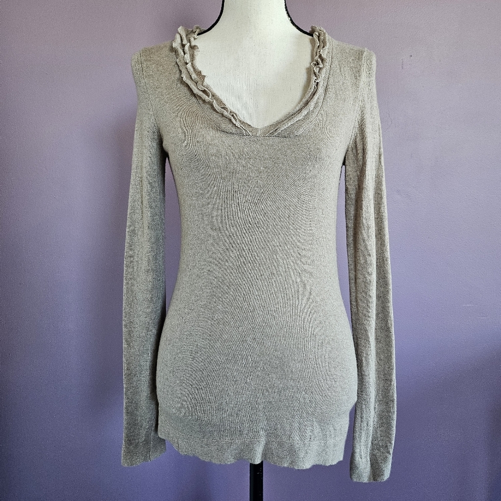 Banana Republic Italian Wool Cashmere Blend Cottagecore Ruffle Neck Sweater